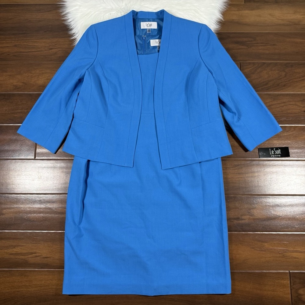 Le Suit Women's Size Petite 16 Blue Crepe Blazer Jacket‎ & Sheath Dress 2 Pc Set